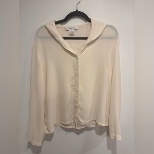 Jones & Co. 100% Silk Hooded Button-Down Blouse – Cream Ivory – Size 8